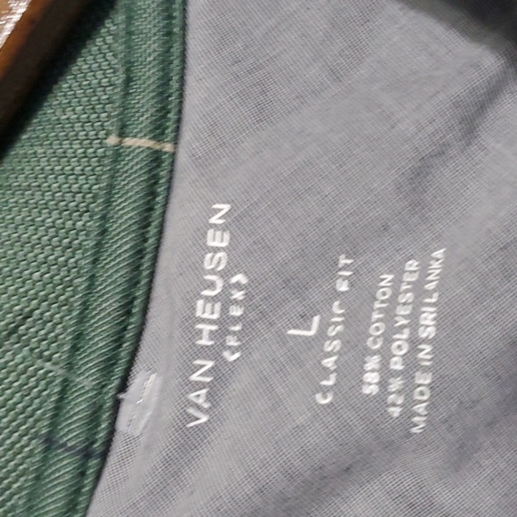 Van Heusen Shirt Mens Size Large L Green Stripes Checkered Design Polo Shirt - Picture 3 of 6